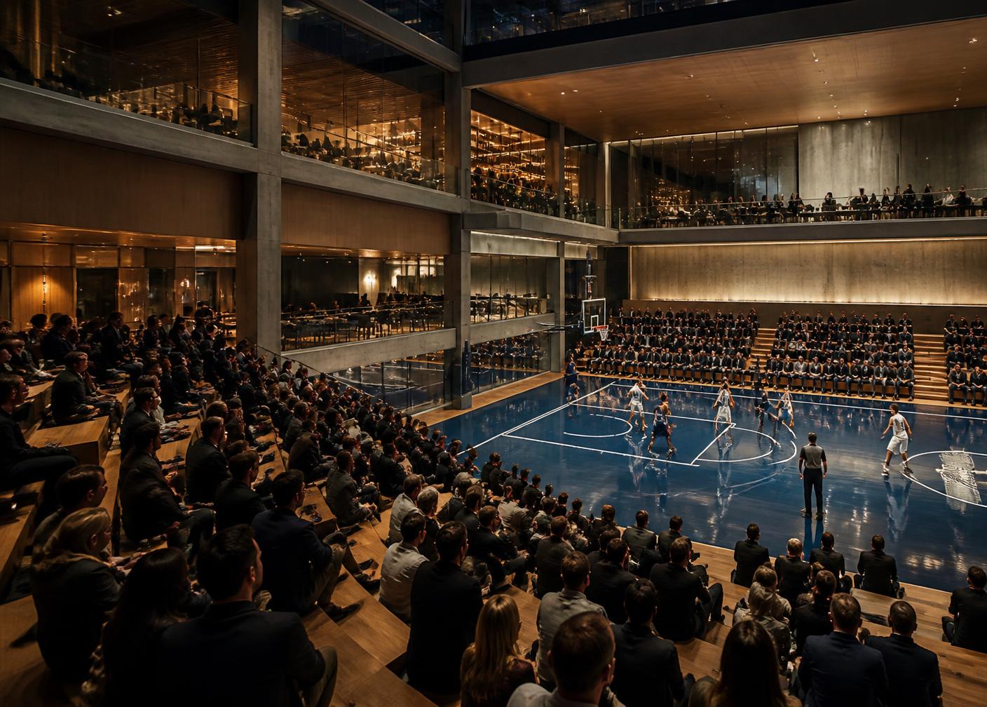 Finals night at ARC with the tiered seating full above a blue indoor court