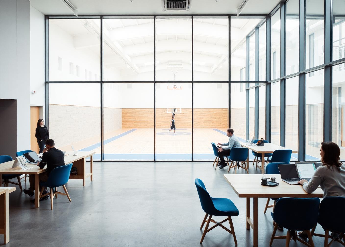 Work lounge overlooking the ARC court